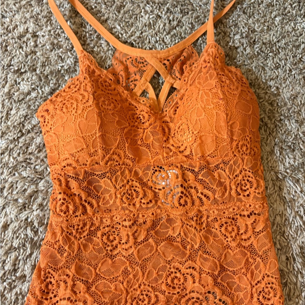 Orange Lace Strappy Women's Top